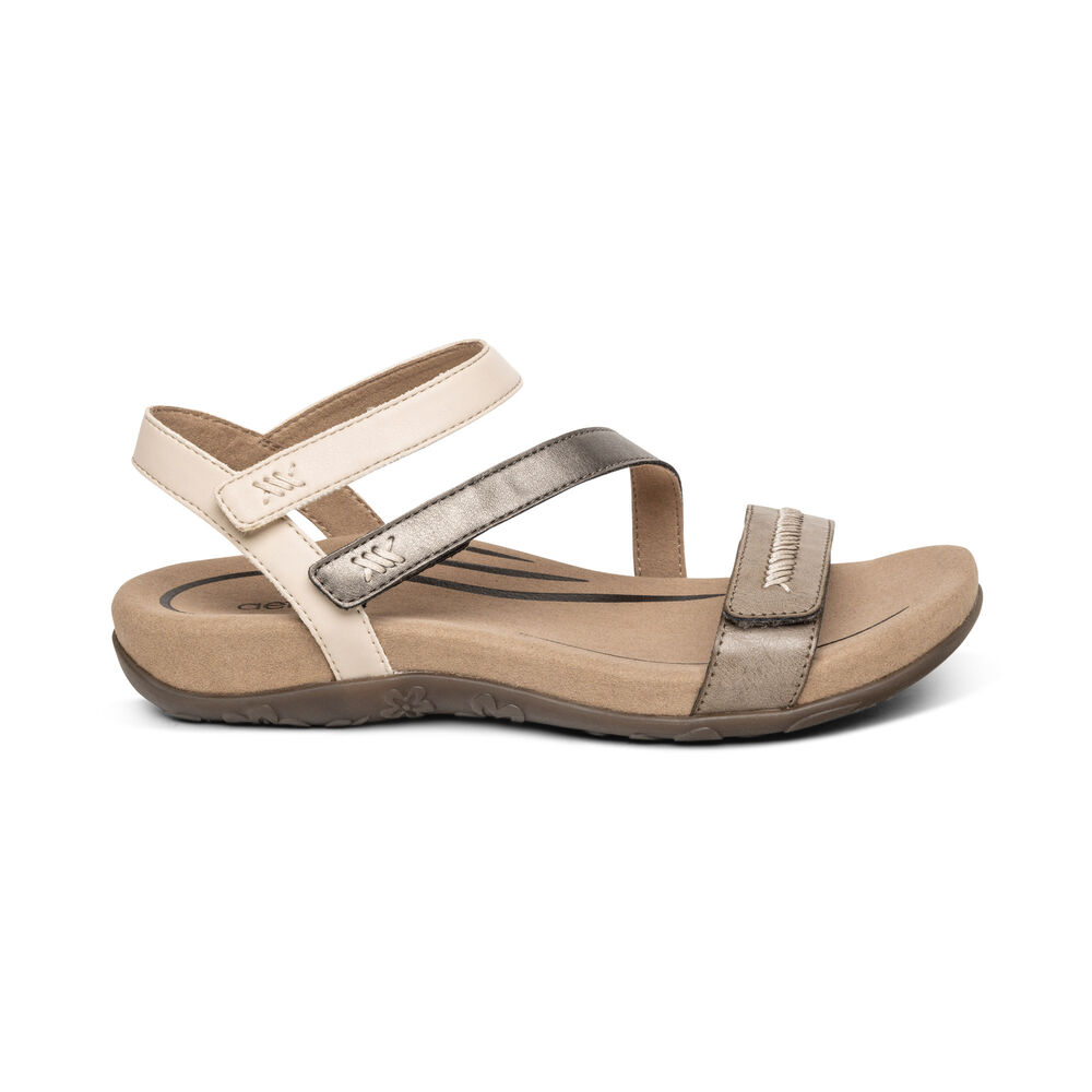 Aetrex Women's Gabby Adjustable Quarter Strap Sandals - Brown | USA GVBU4UQ